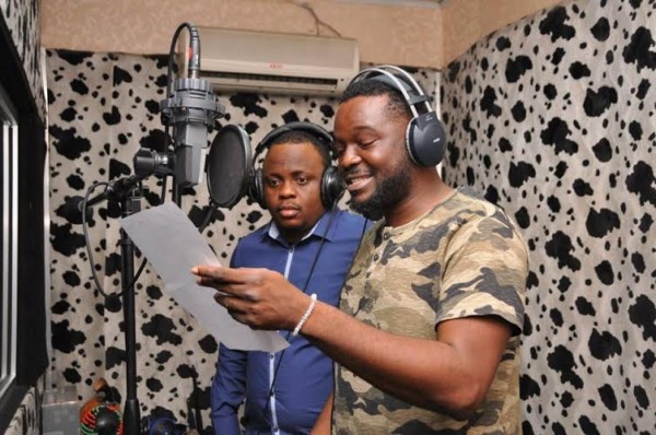 Opeyemi Abayomi and Mike Abdul in the recording studio