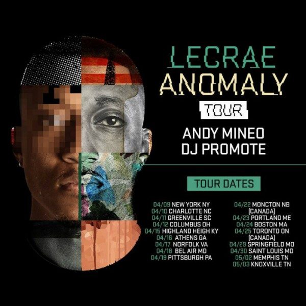 Lecrae's Anomaly Tour 2.0 with Andy Mineo & DJ Promote (April 9 May 3)